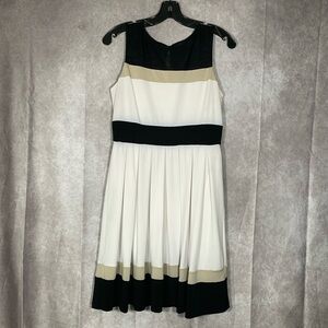 Dress Barn White Black Tan Knee Length Sleeveless Dress Size 6
